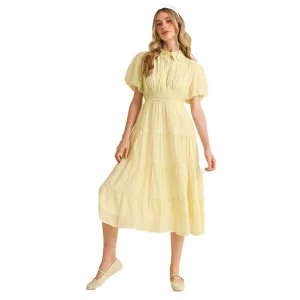 En Merci Wom Lemonade Smocked Waist Midi Dress