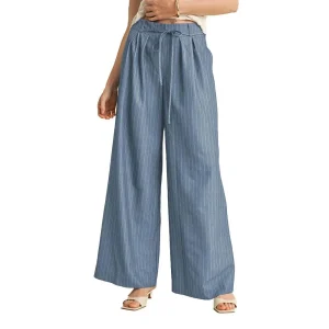 En Merci Wom Light Denim Blue Stripe Wide Leg Trousers