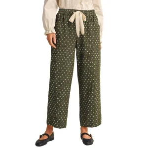 En Merci Wom Moss Green Dot Wide Leg Pants