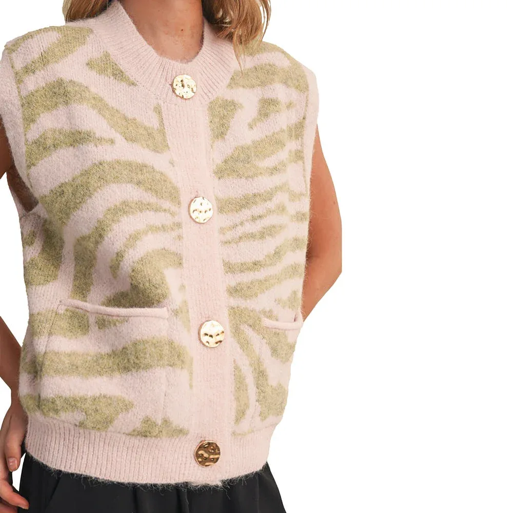 En Merci Wom Pink Sage Tiger Stripe Sweater Vest - Image 2