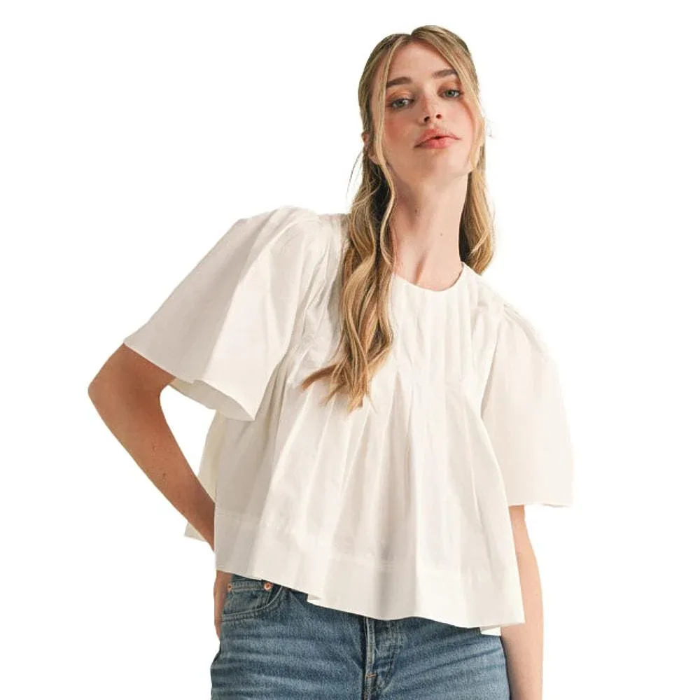 En Merci Wom White Pleated Short Sleeve