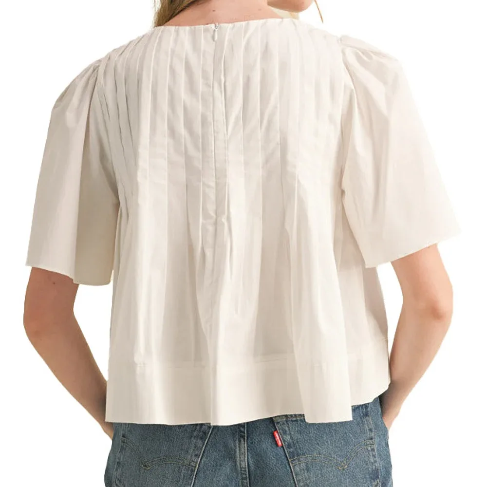 En Merci Wom White Pleated Short Sleeve - Image 2
