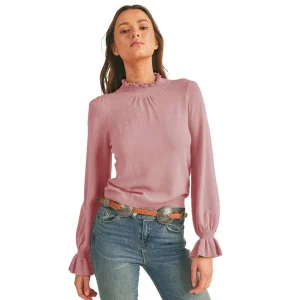 En Merci Wom Wild Orchid Ruffled Sweater Top