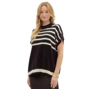 Entro Womens Black Stripe Oversized Sweater
