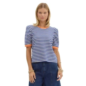Entro Womens Blue Stripe Pull Over Top