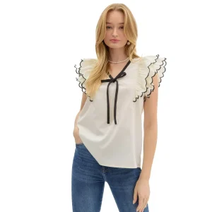 Entro Womens Cream Tie Front Top