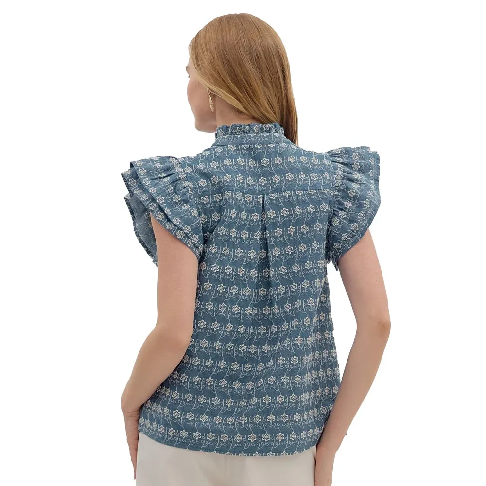 Entro Women's Denim Ruffle Sleeve Top - Image 2
