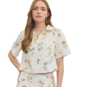 Entro Women's Ecru Floral Print Top