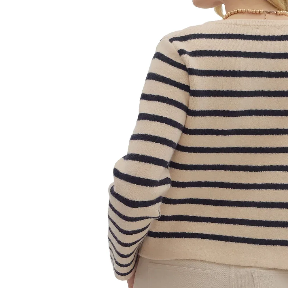 Entro Women's Ecru Striped Button Cardigan Top - Image 2