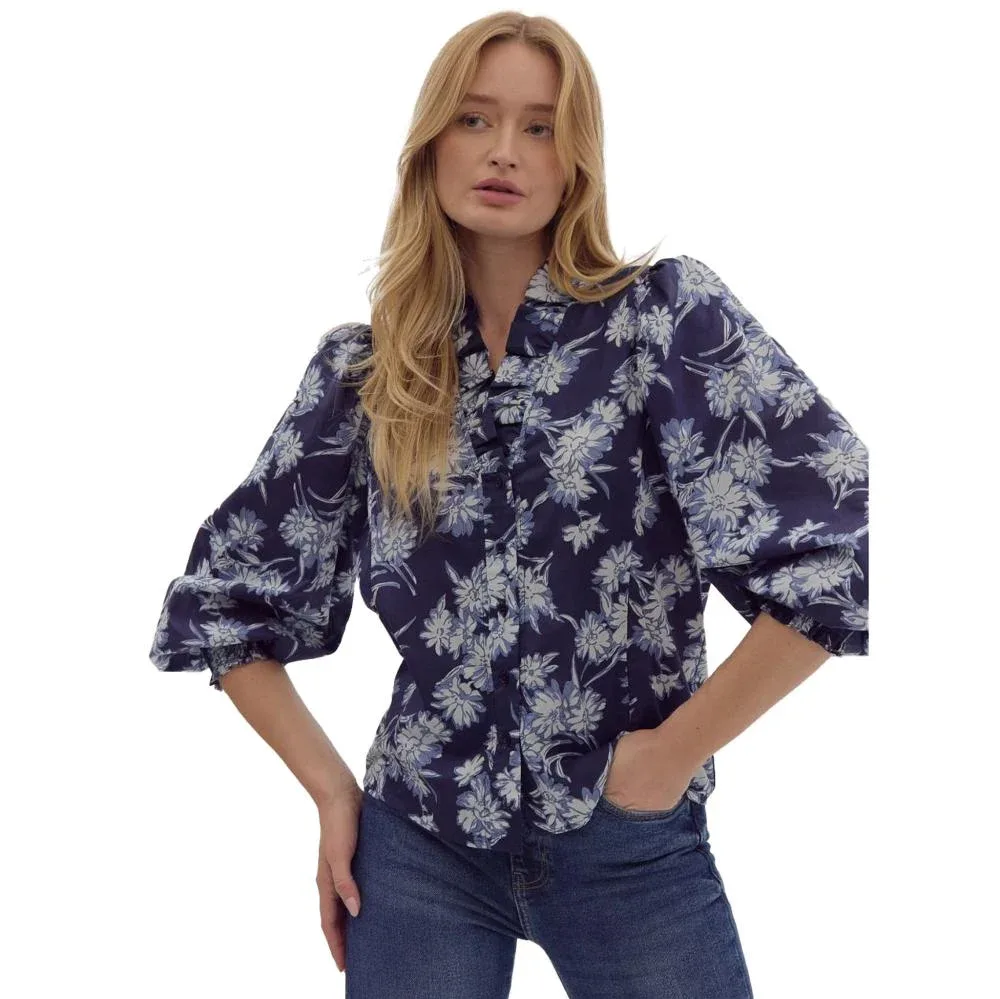 Entro Womens Navy Print Top