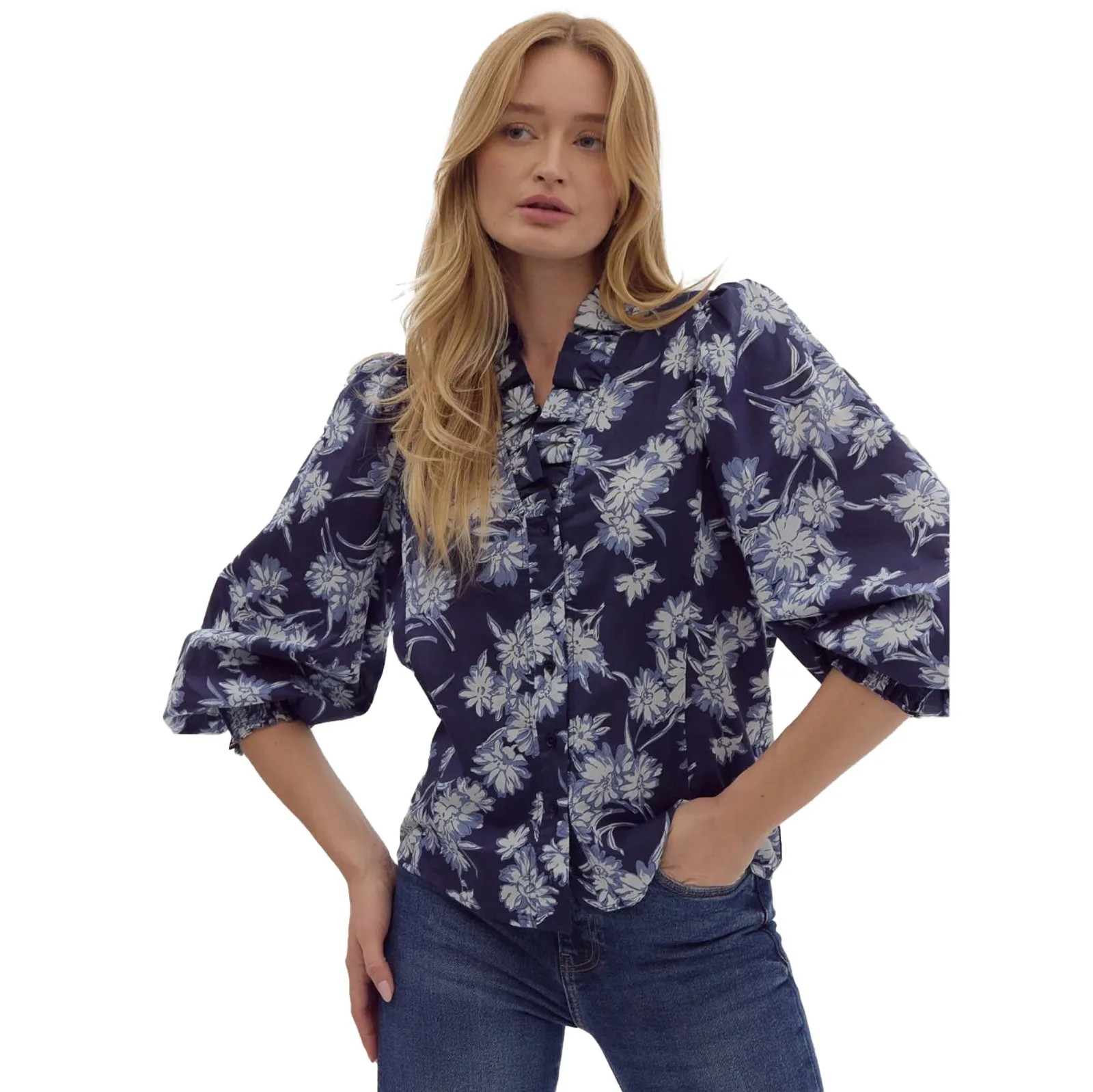 Entro Womens Navy Print Top - Image 2