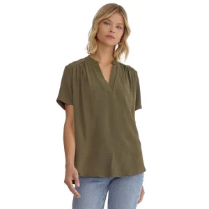 Entro Womens Olive V Neck Top