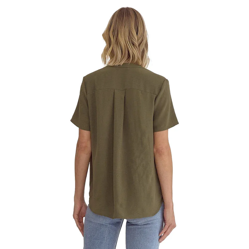 Entro Womens Olive V Neck Top - Image 2