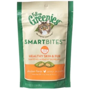 FELINE GREENIES SMARTBITES Healthy Skin and Fur Treats for Cats Chicken Flavor 2.1 oz.