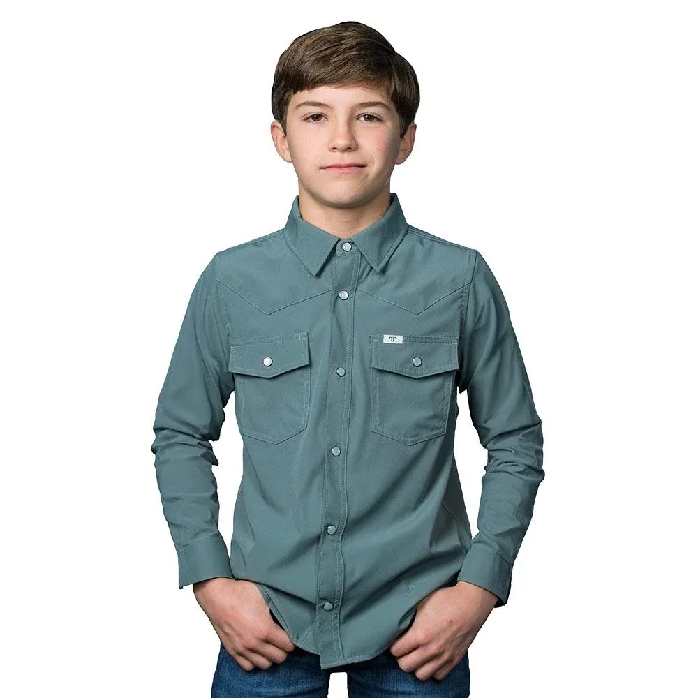 Ferrell Brands Inc Boy's Aqua Vented Long Sleeve Pearl Snap Shirt