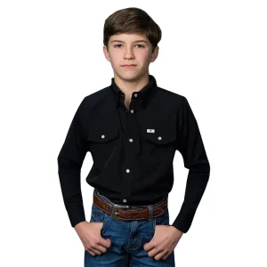 Ferrell Brands Inc Boy's Black Vented Long Sleeve Pearl Snap Shirt