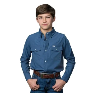 Ferrell Brands Inc Boy's Blue Vented Long Sleeve Pearl Snap Shirt