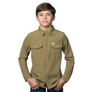 Ferrell Brands Inc Boy's Khaki Vented Long Sleeve Pearl Snap Shirt