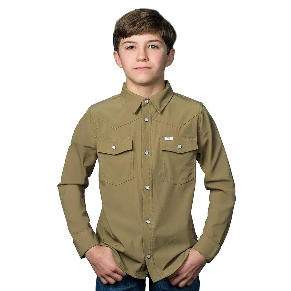 Ferrell Brands Inc Boy's Khaki Vented Long Sleeve Pearl Snap Shirt