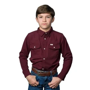 Ferrell Brands Inc Boy's Maroon Vented Long Sleeve Pearl Snap Shirt