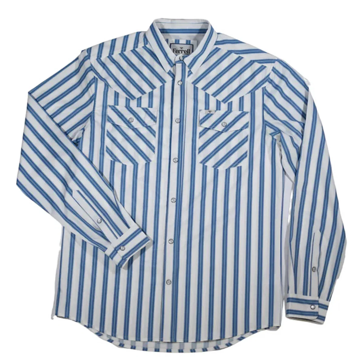 Ferrell Brands Inc Brand Mens Blue Stripe Vented Pearl Snap Shirt - Image 2
