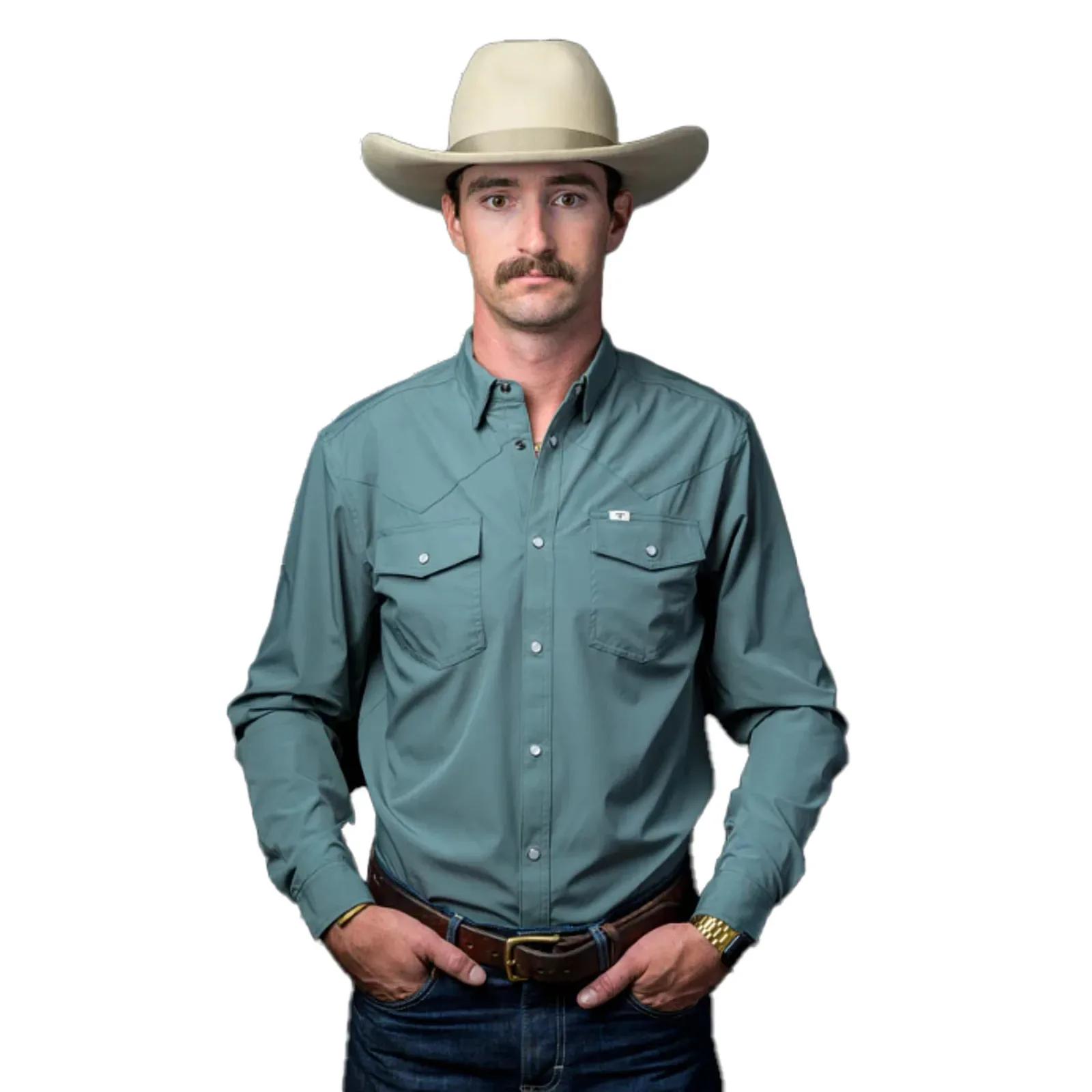 Ferrell Brands Inc Mens Aqua Vented Pearl Snap Shirt - Image 2