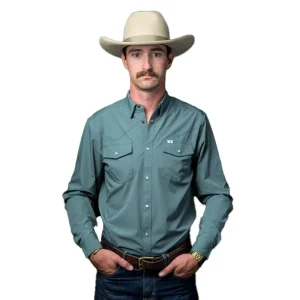 Ferrell Brands Inc Mens Aqua Vented Pearl Snap Shirt