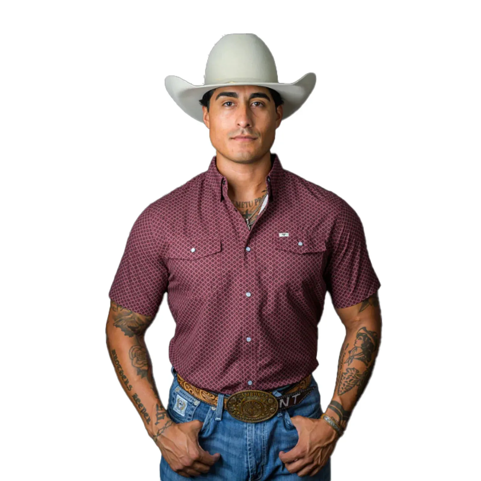 Ferrell Brands Inc Mens Red Print Vented Pearl Snap Shirt - Image 2