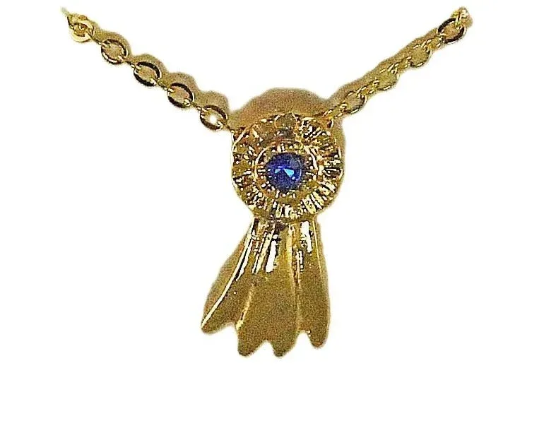 Finishing Touch Blue Ribbon Pendant Gold Finish