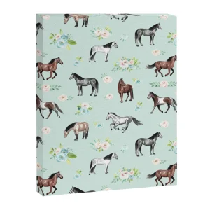 Floral Horse Pattern, Flowers and Horses, Romantic Blue, Horse Decor, Horse Art Canvas Print