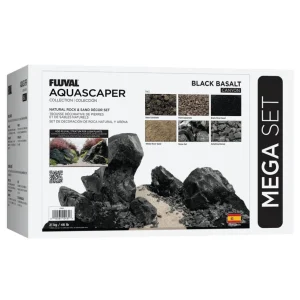 Fluval Aquascaper Natural Rock & Sand Décor Set, Mega, 46 lb / 21 kg, Black Basalt Canyon