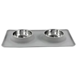 Fog City Pet Grey Silicone Double Feeder Dog Bowl