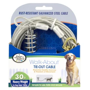 Four Paws Heavy Weight Dog Tie Out Cable Silver 30 Feet