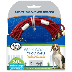 Four Paws Medium Weight Dog Tie Out Cable Red 30 Feet