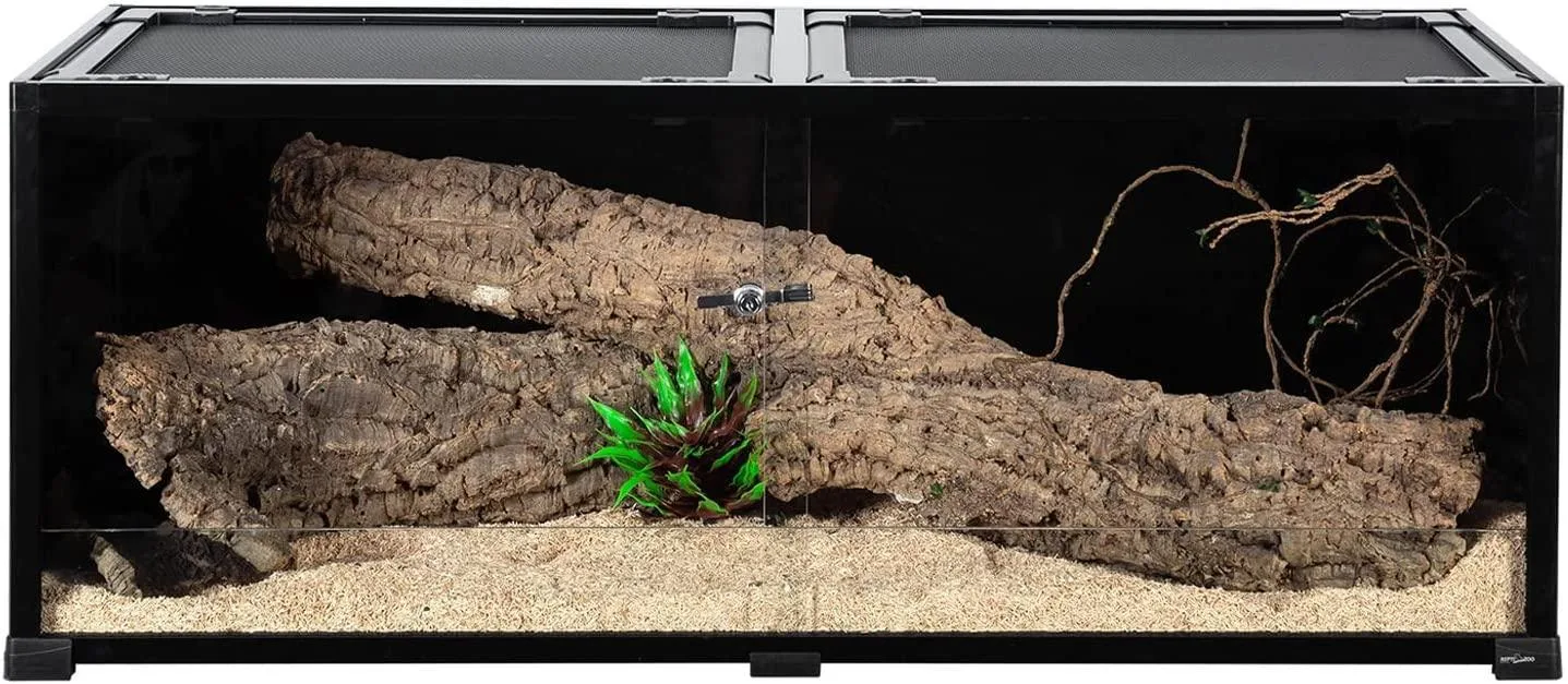 Full Tempered Glass 64 Gallon Reptile Terrarium 48" X 18" X 18", Black-Tinted ECO-Terrarium to Reduce Stress RKF0315B