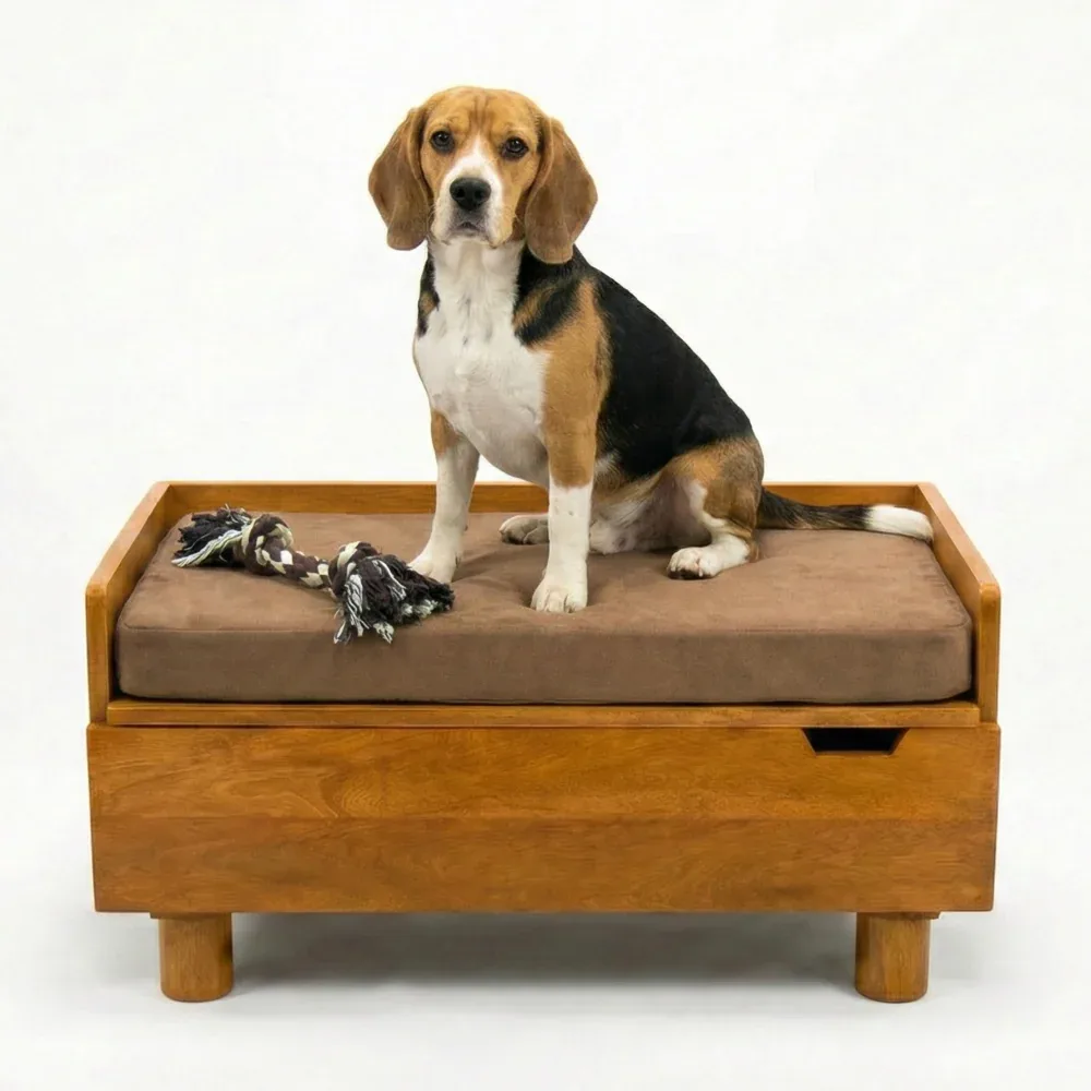 FurryLiving Hibachi Honey Bed with Storage for Dogs (Honey/Brown Cushion)