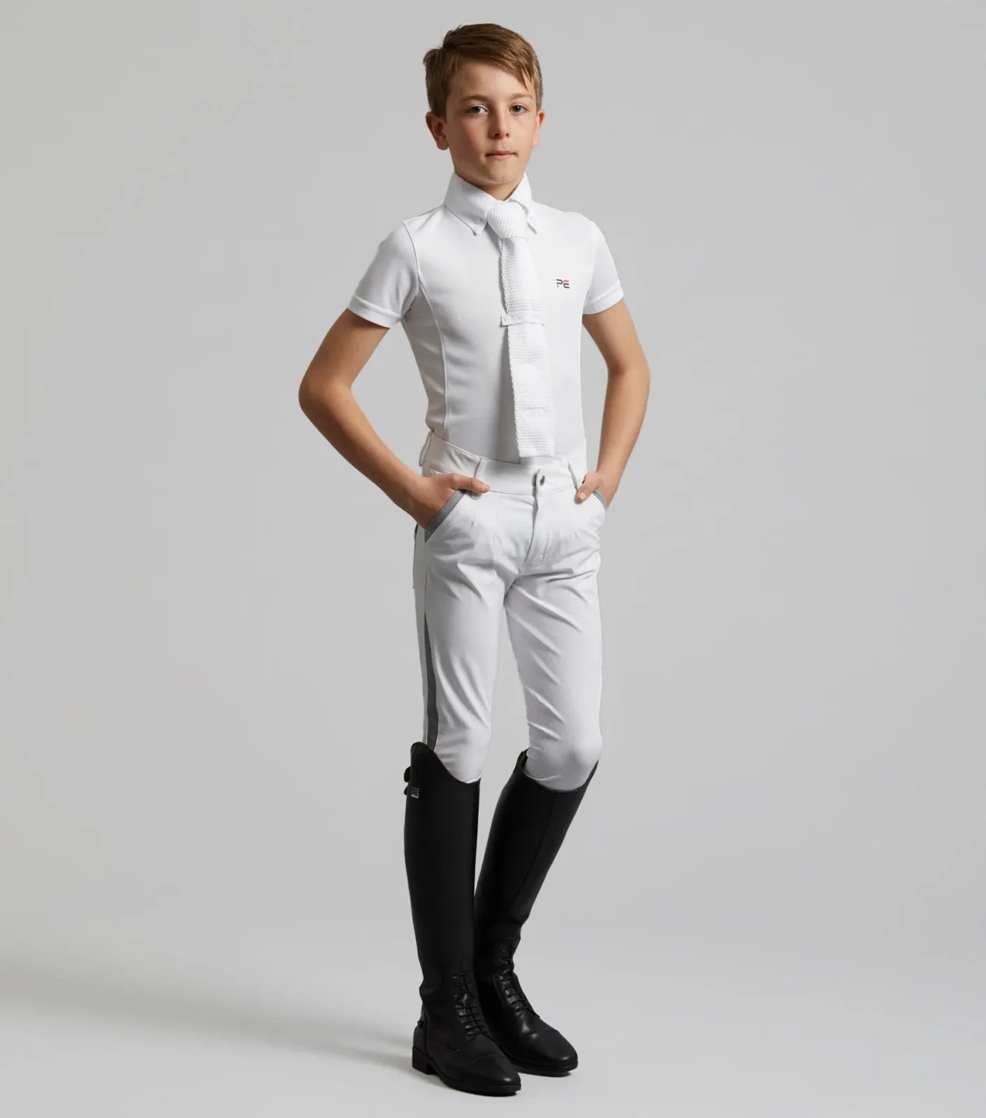 Gando Boys Gel Knee Competition Riding Breeches White