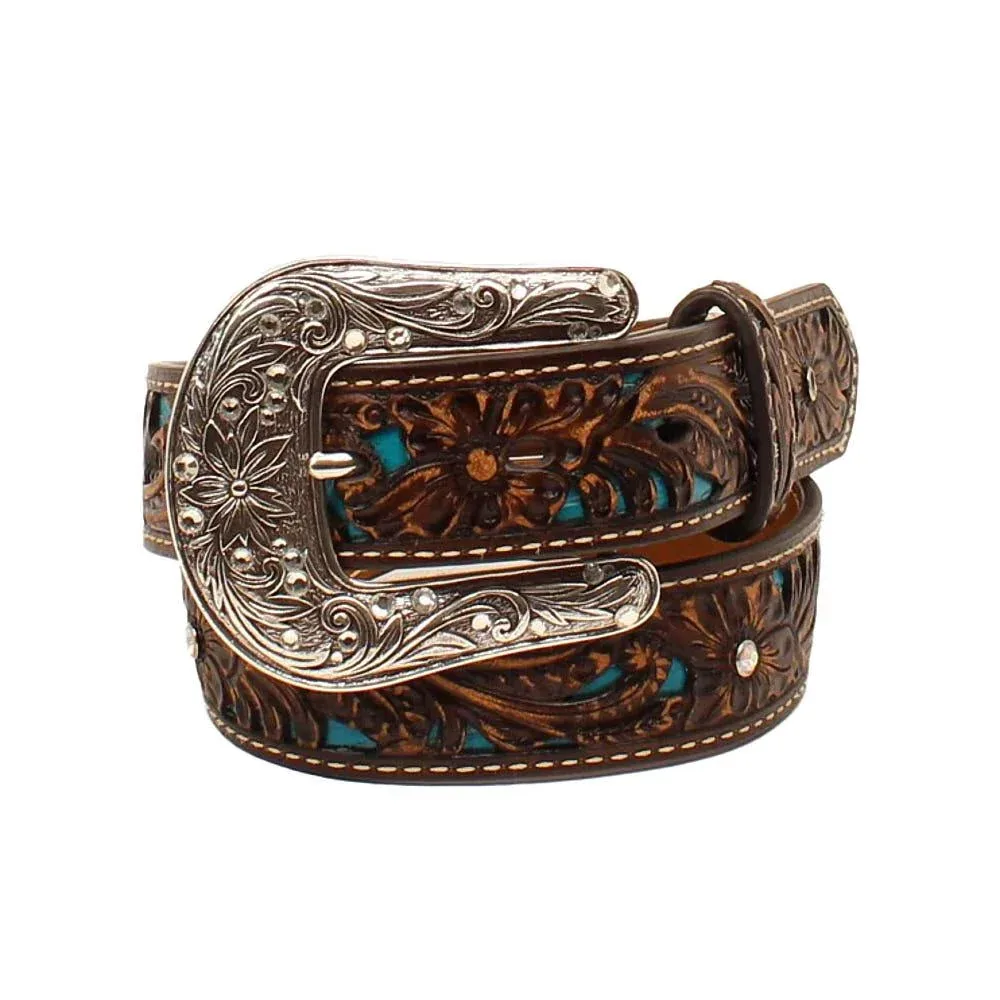 Girl's Floral Belt with Turquoise Inlay
