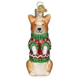 Glass Christmas Corgi 3.5in Ornament