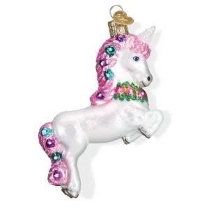 Glass Prancing Unicorn 4.75in Ornament