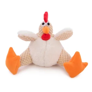 Go Dog Checkers Fat White Rooster with Chew Guard Technology Durable Plush Squeaker Dog Toy White