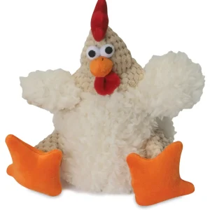goDog Checkers Rooster with Chew Guard Technology Tough Plush Dog Toy White SM