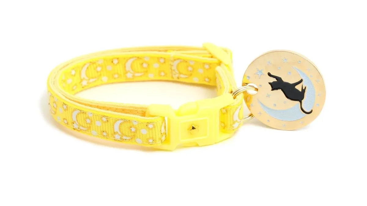 Gold Moons and Stars on Yellow Cat Collar - Image 2