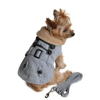 Grey Herringbone Dog Coat with Leash - Image 2