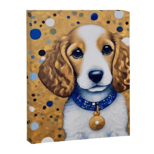 Gustav Klimt Style Puppy Dog with Blue Collar Canvas Print