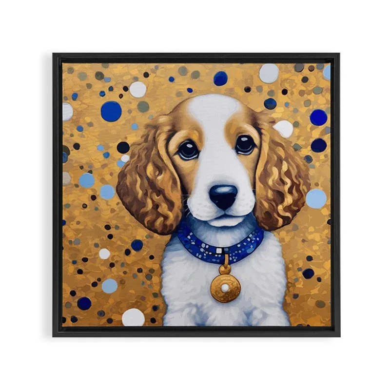 Gustav Klimt Style Puppy Dog with Blue Collar Framed Canvas Print - Image 2