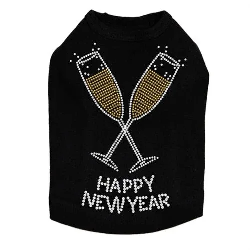 Happy New Year Champagne Glasses Rhinestones Tank- Many Colors - Image 2