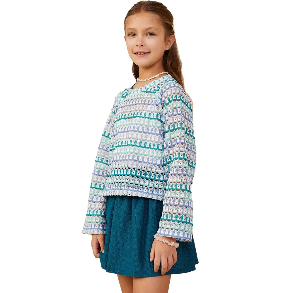 Hayden Girl's Blue Mix Relaxed Crochet Top - Image 2
