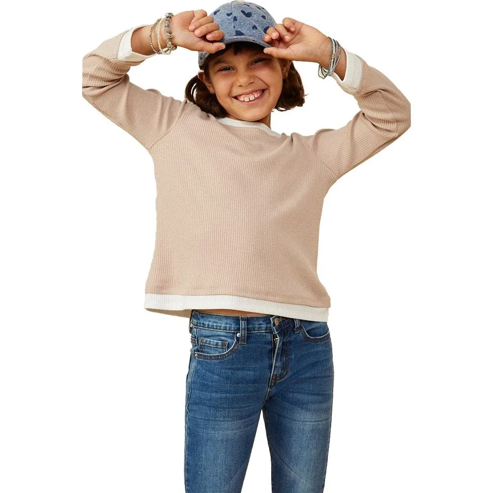 Hayden Girl's Taupe Layered Look Top