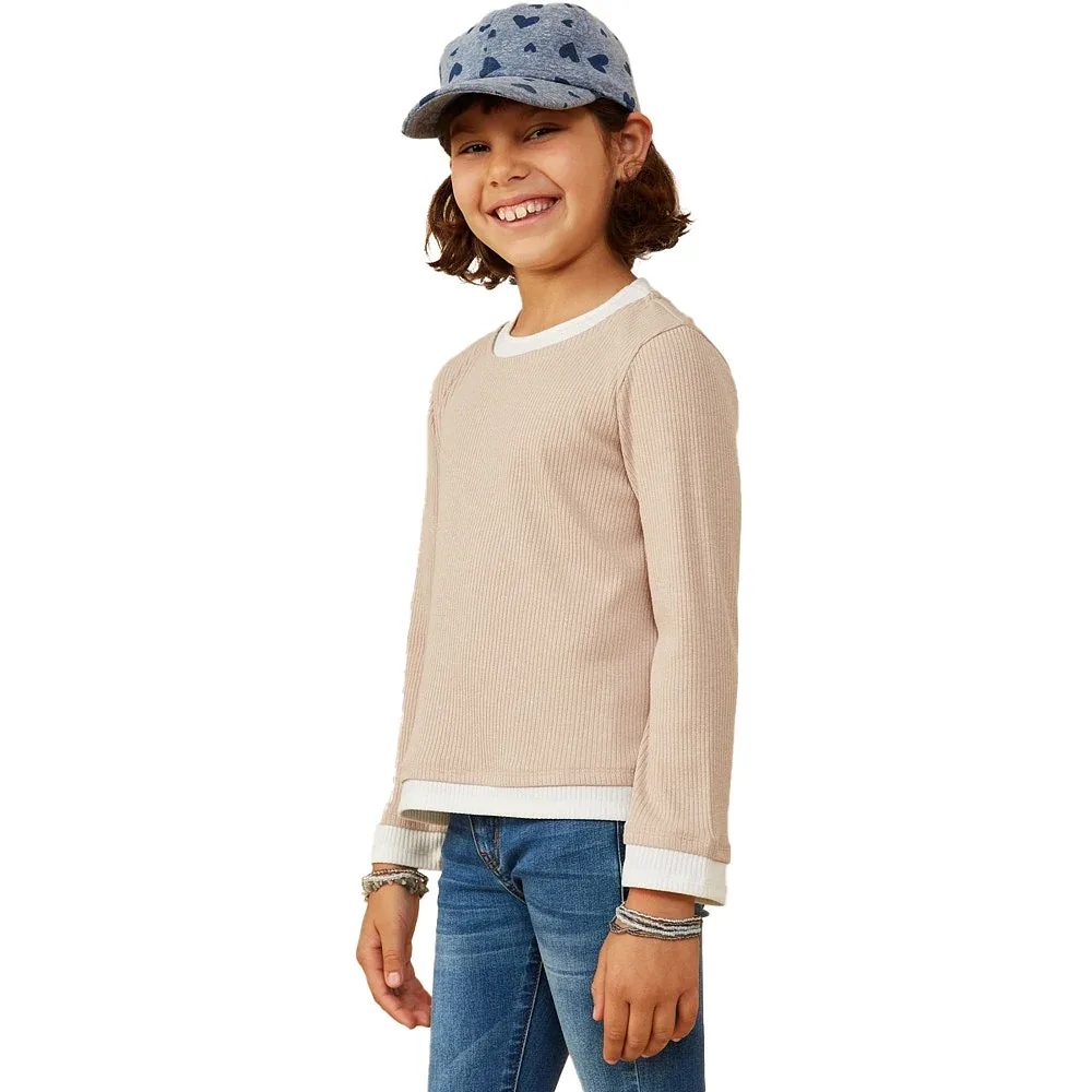 Hayden Girl's Taupe Layered Look Top - Image 2